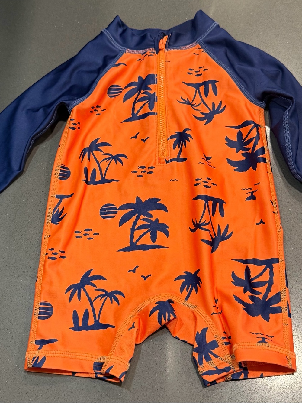 Gerber Orange and Navy Palm-Print Kids Rashguard Romper